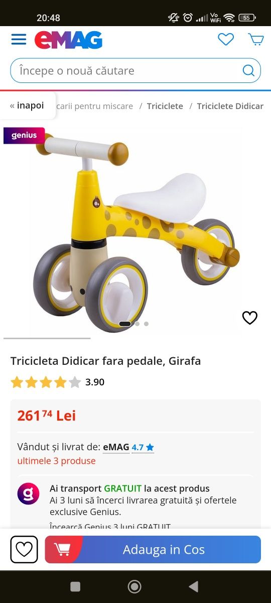 Tricicleta fara pedale bebe Girafa