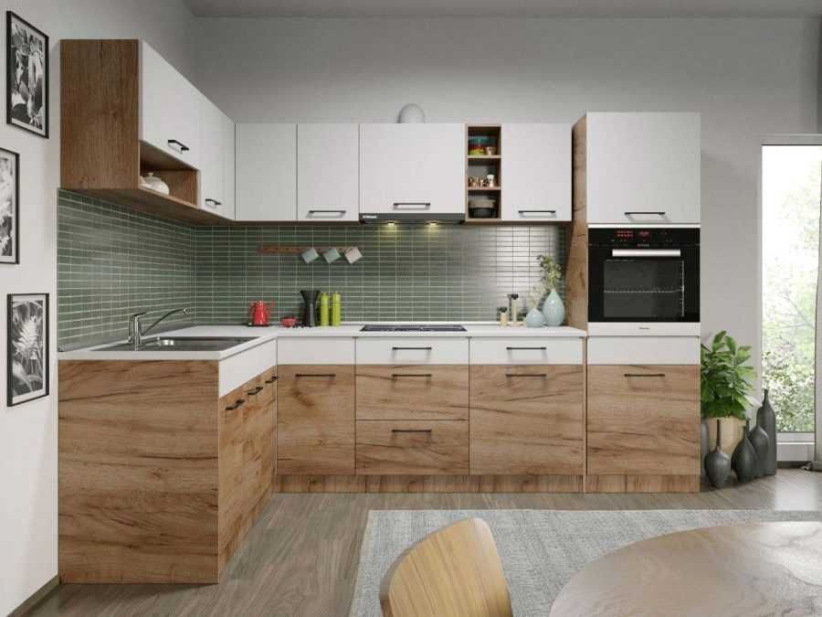 Set Mobila Bucatarie Colt Gastro 180*280 Alb/Stejar – C25