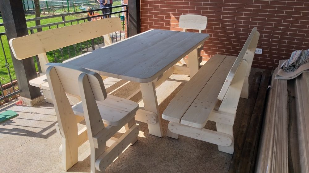 SET masa lemn masiv-2 canapele, 2 scaune-gradina/terasa/foisor