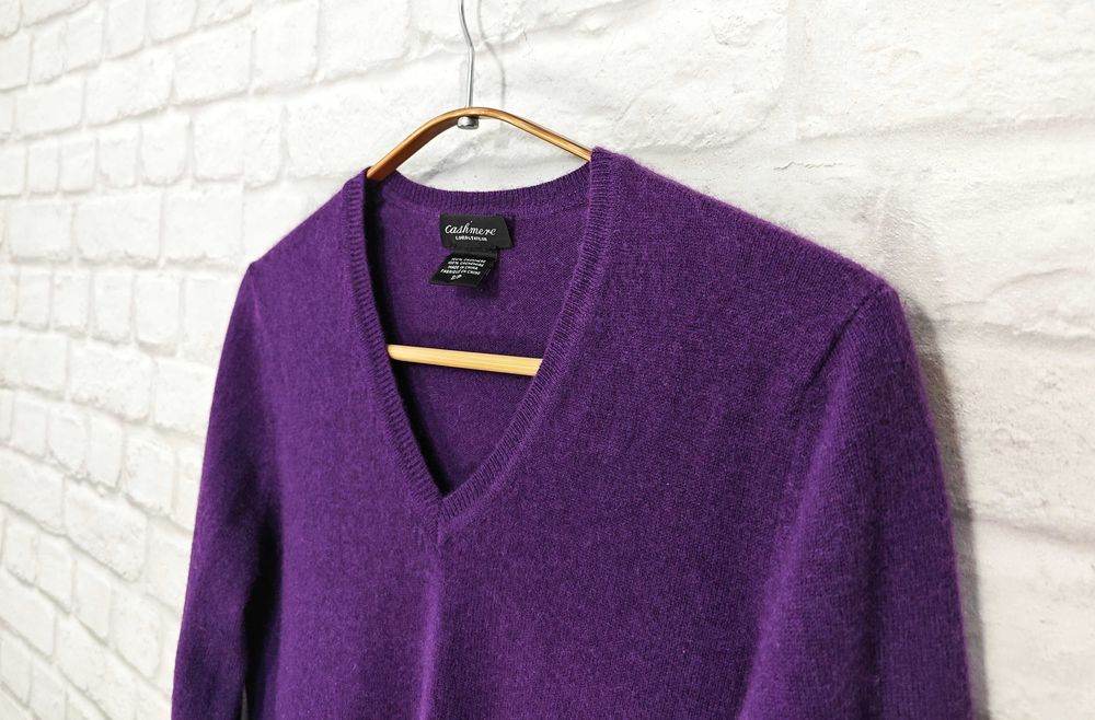 Lord & Taylor 100% Кашмирен лилав дамски пуловер V Neck размер S
