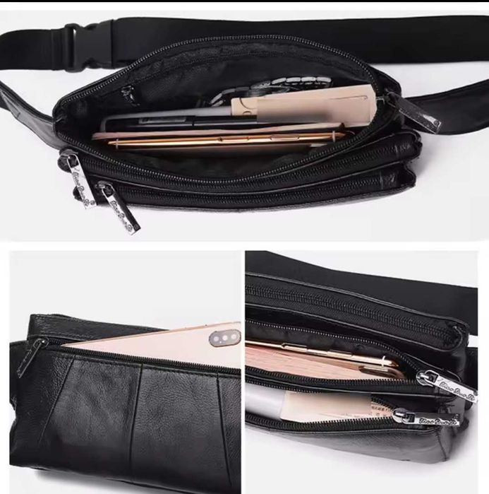 Мъжка чанта през рамо от естествена кожа. Бъбрек