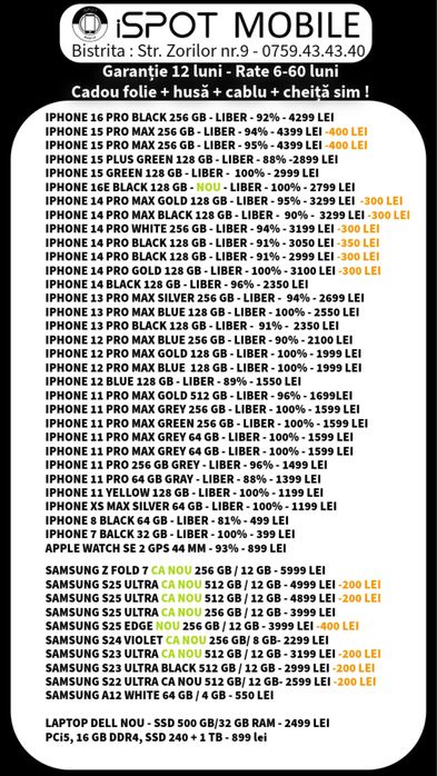 ‼️Telefoane iPhone&Samsung – Garanție 12 luni + Accesorii Cadou
