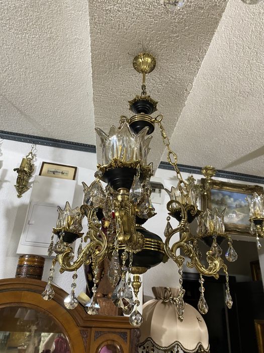 Candelabru/lustra/bronz masiv/emailat negru