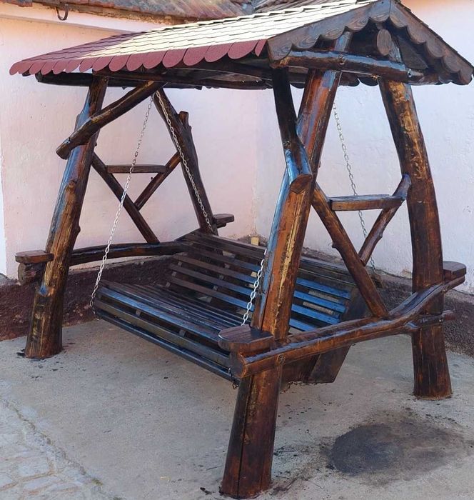 Leagăn rustic din lemn masiv, livrare in apropriere