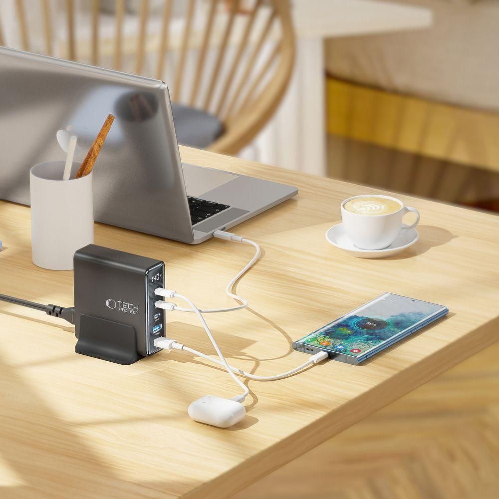 Зарядна станция tech-protect dc140w-gan 5-port desktop charger pd140w/