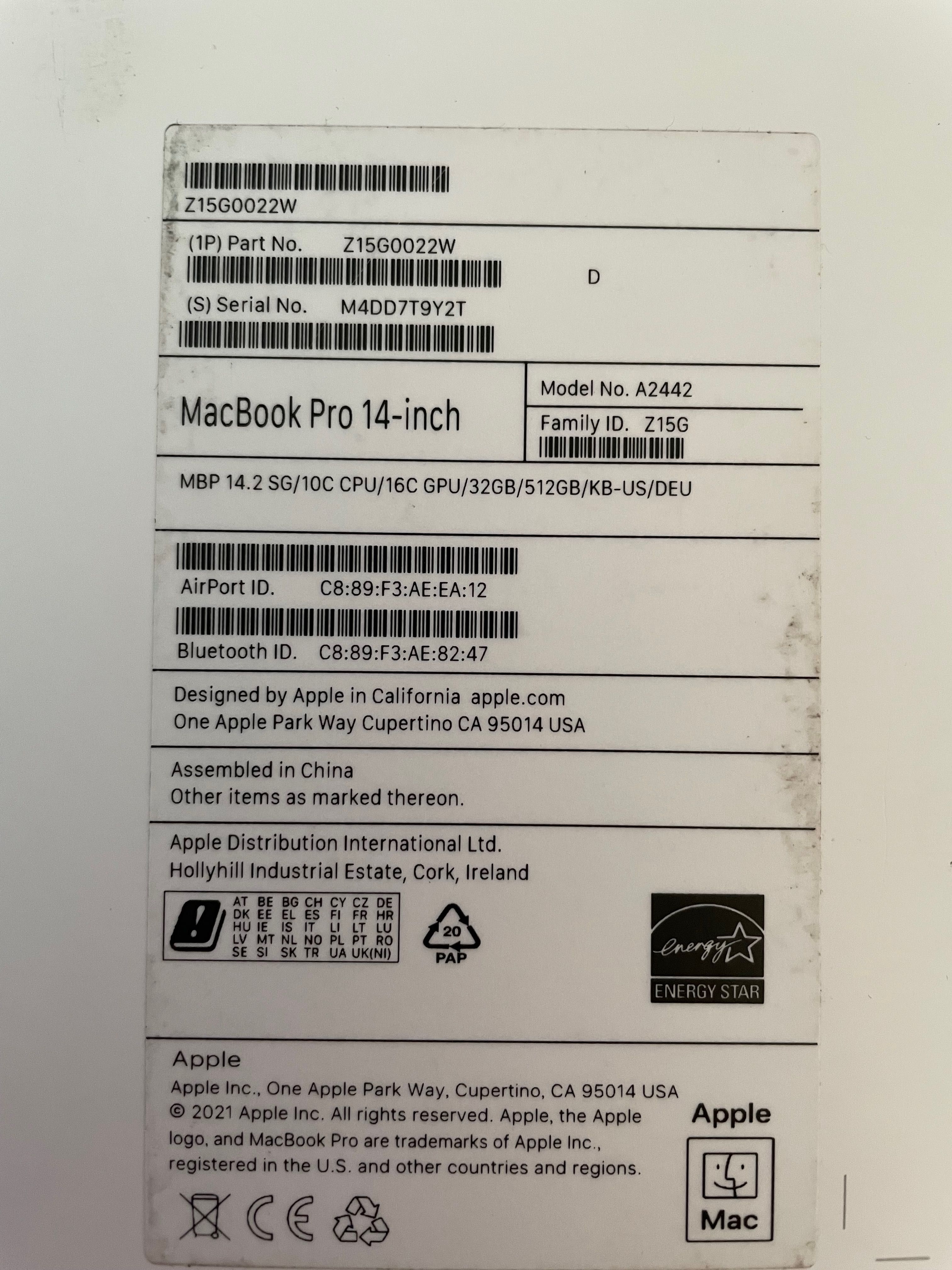 MacBook Pro 2021 14" 32 GB RAM, 512 GB SSD, 100% батерия, перфектен