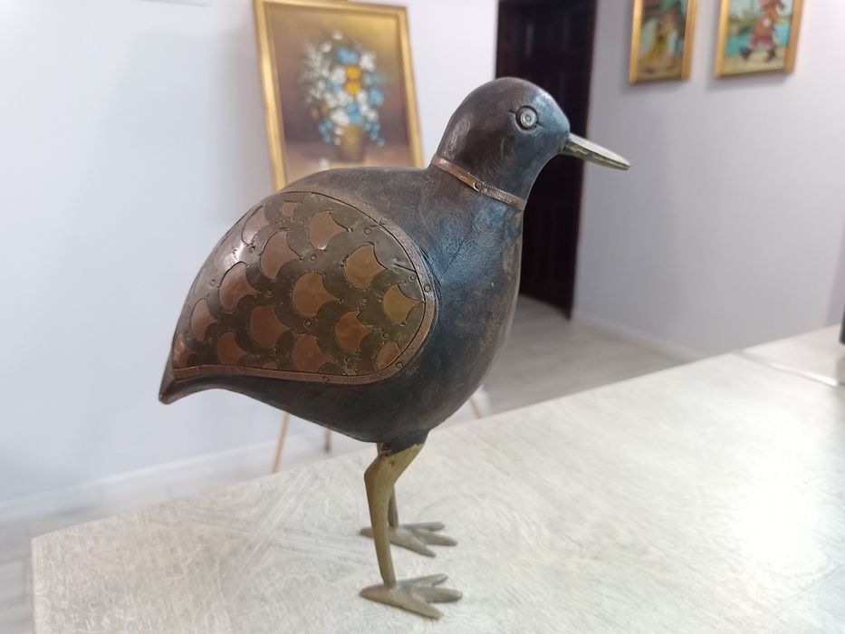 Уникална винтидж статуетка – Птица от Дърво мед и Месинг