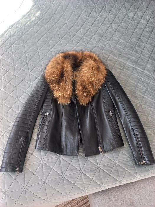 Geaca piele dama cu guler blana naturala
