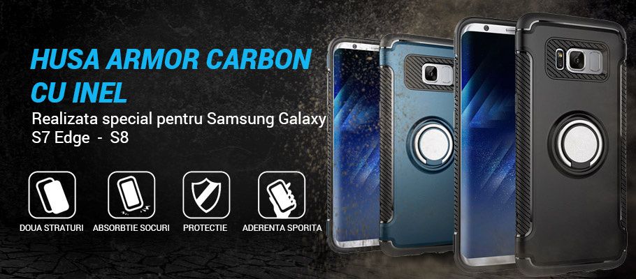 Husa cu inel tough armor carbon Samsung Galaxy S8, S8 plus,