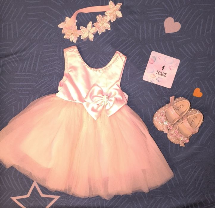 Платье, туфельки и повязка на голову на 1 годик