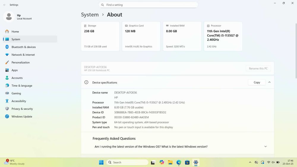 Laptop HP 250G8 I5-Gen11 Carcasa Argintie