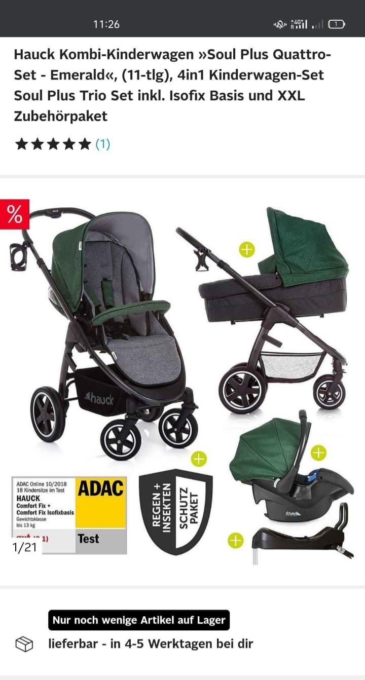 Vând cărucior Hauck 4 in 1 (isofix)