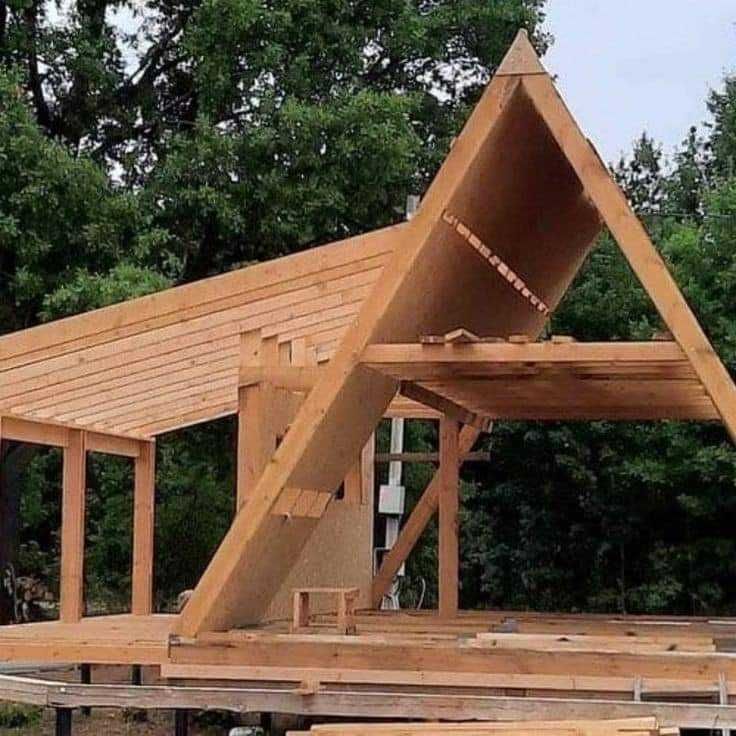 Cabana stil A Frame si casa la cheie din structura de lemn de vanzare