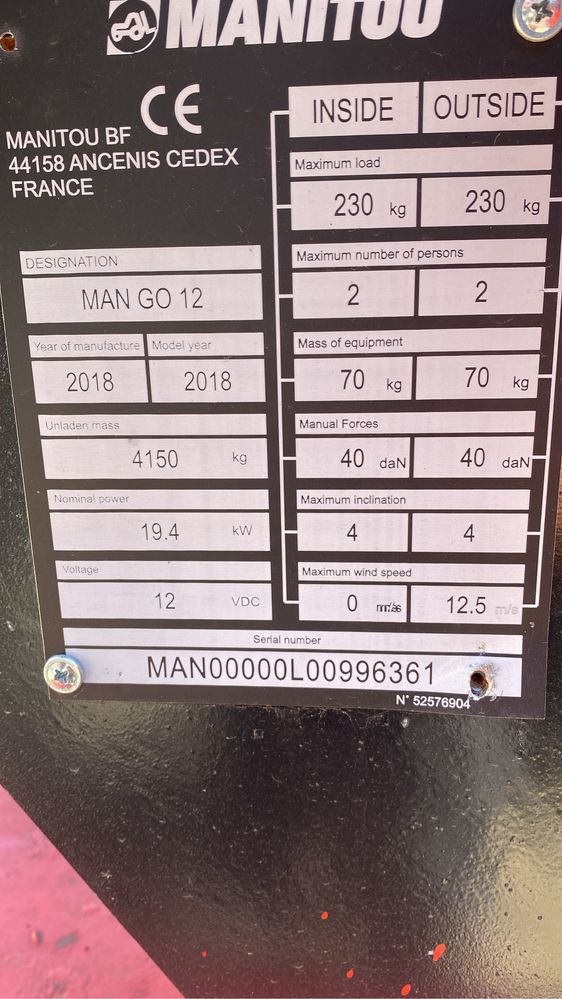 Vand nacela diesel 4x4 cu brat,  Manitou ManGo 12