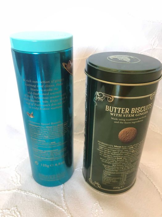 Метални кутии за бисквити Harrods и Fortnum & Mason, нови, празни