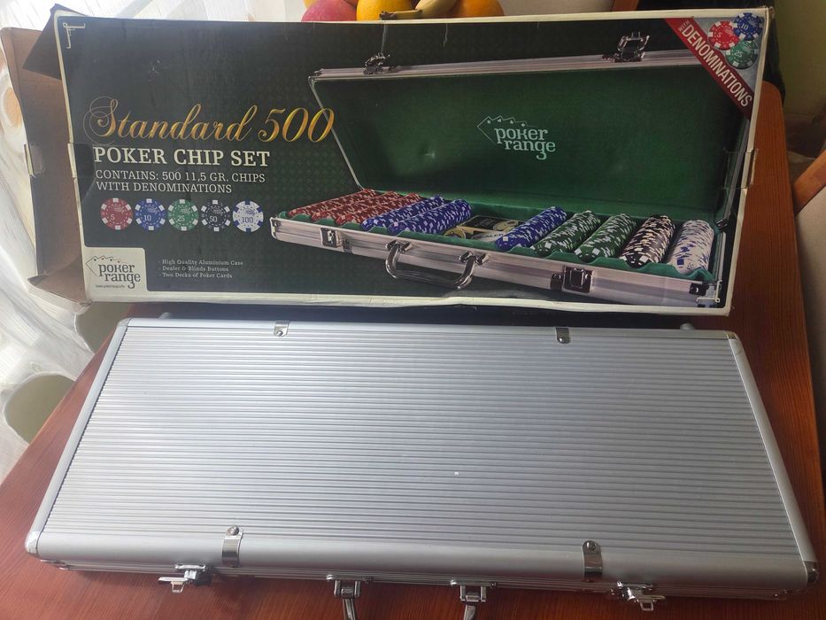 Комплект за покер от 500 части с метално куфарче. В идеално състояние.