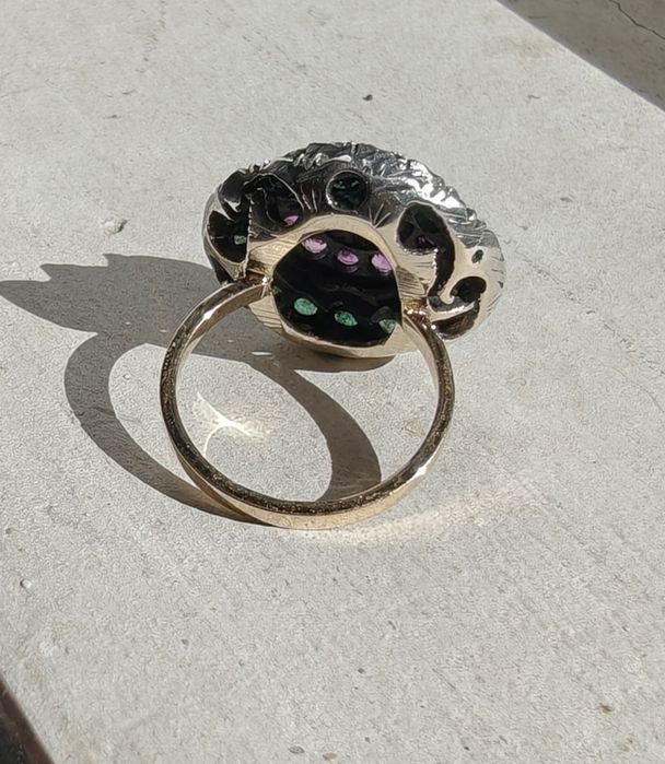 Inel vechi 14k si argint safire si smaralde