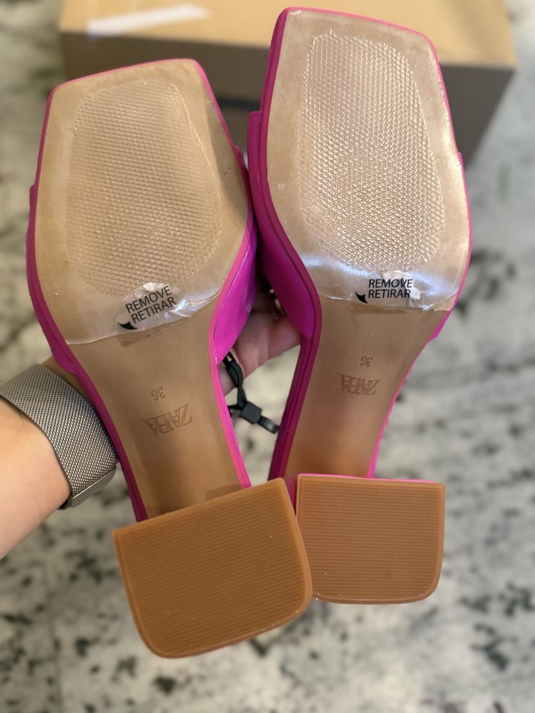 Цикламени чехли Zara, естествена кожа