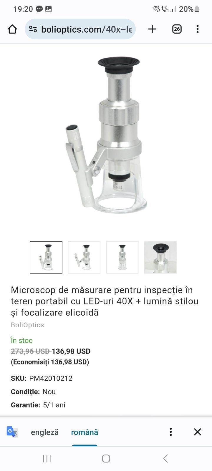 Microscop portabil cu suport larg PEAK TS2054-040, mărire 40X