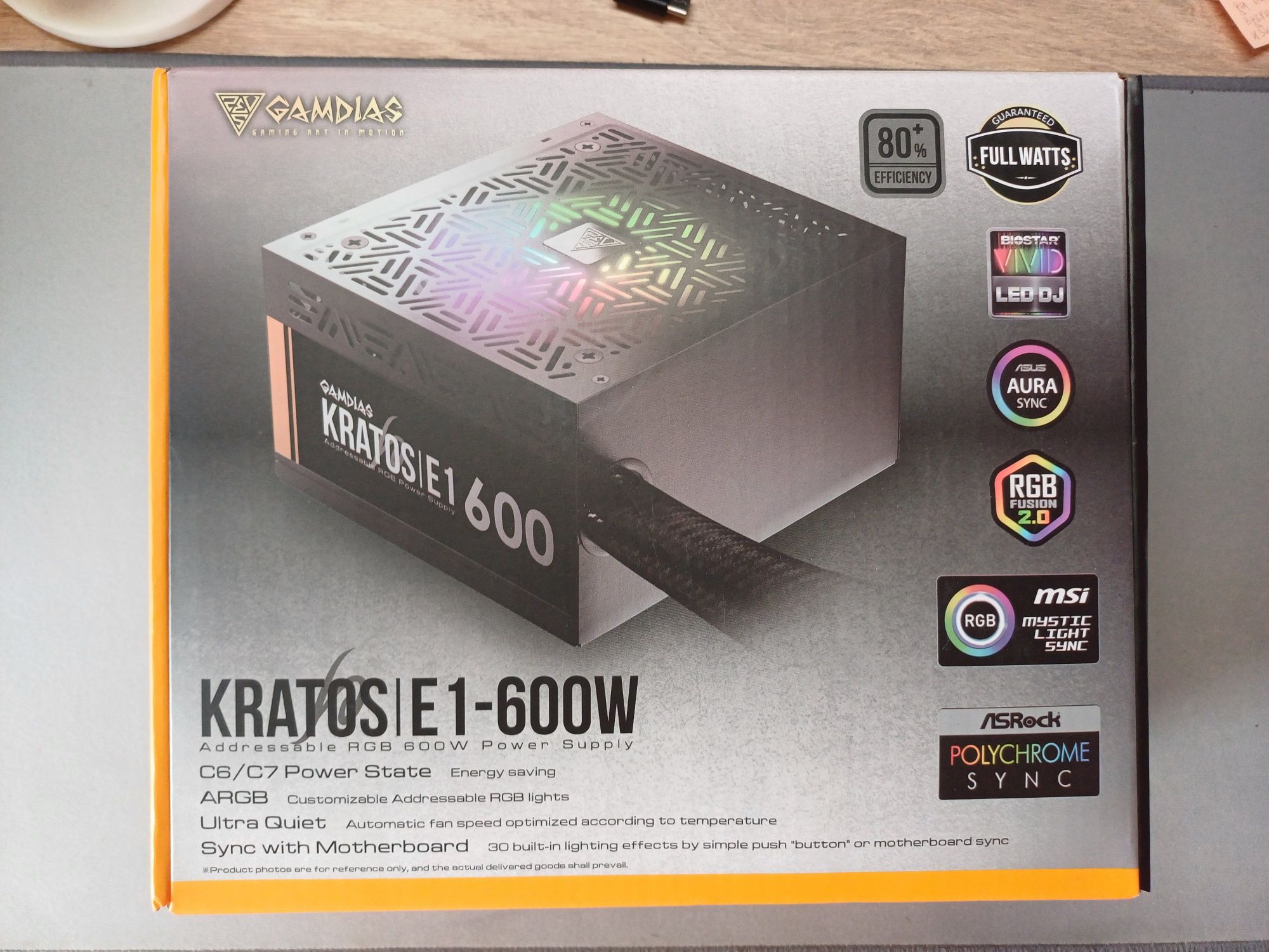 Захранване Gamdias KRATOS E1-600, 600W, с RGB подсветка