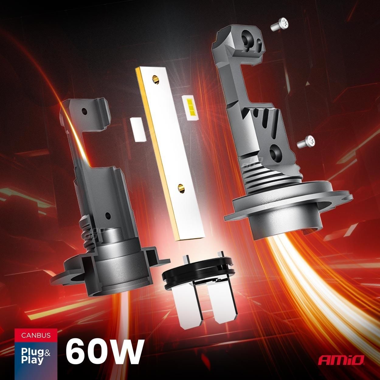 Led крушки за кола hybrid серия h7 h18 6000k canbus 60w amio-04115