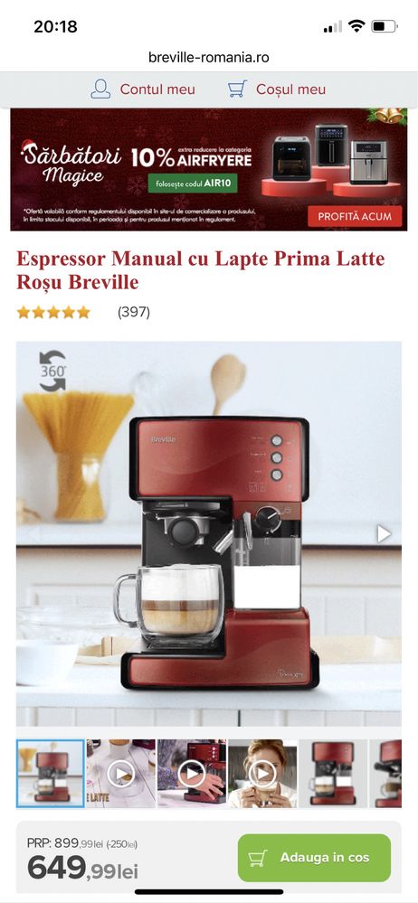 Espressor cafea Breville Prima Latte Rosu