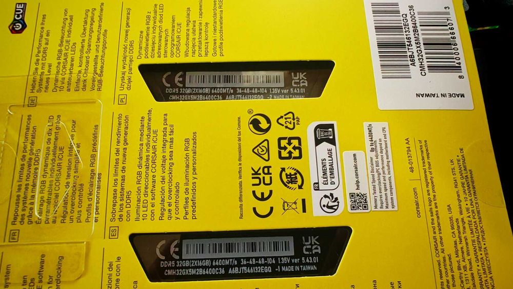 Нова ! Corsair VENGEANCE RGB 32GB (2 x 16GB) DDR5 6400MT/s