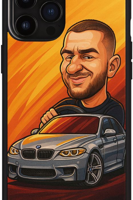 Карикатура с автомобила Ви върху кейс.