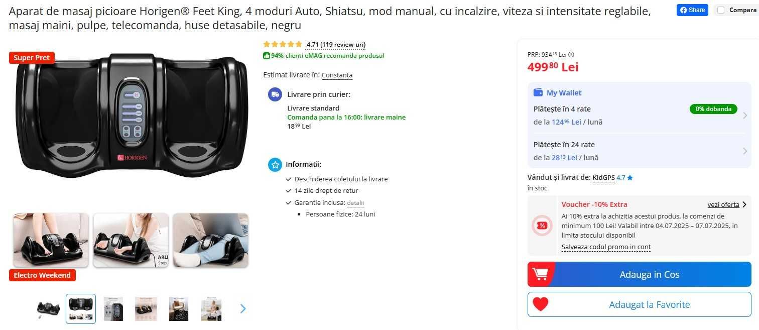 Aparat de masaj picioare 4 moduri Auto Shiatsu