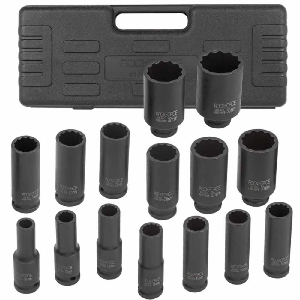 Комплект дълбоки ударни вложки 1/2″ (10 – 36 мм) 15 ЧАСТИ ROCKFORCE