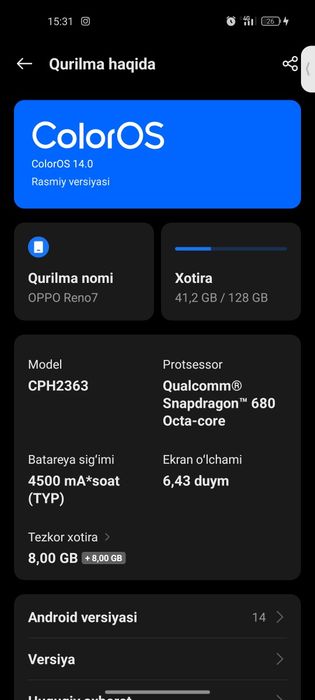 Oppo Reno7 holati yangide