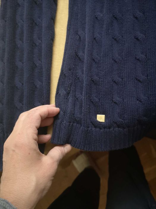 Ralph Lauren дамски памучен пуловер тъмно син със златисти копчета