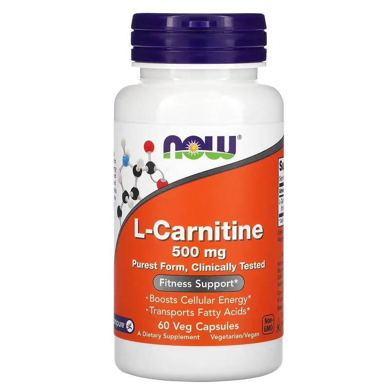 NOW Foods, L-карнитин, 500 мг, 60 растительных капсул