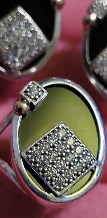 Set argint, cercei si inel, Onix  aur de 9k zirconii