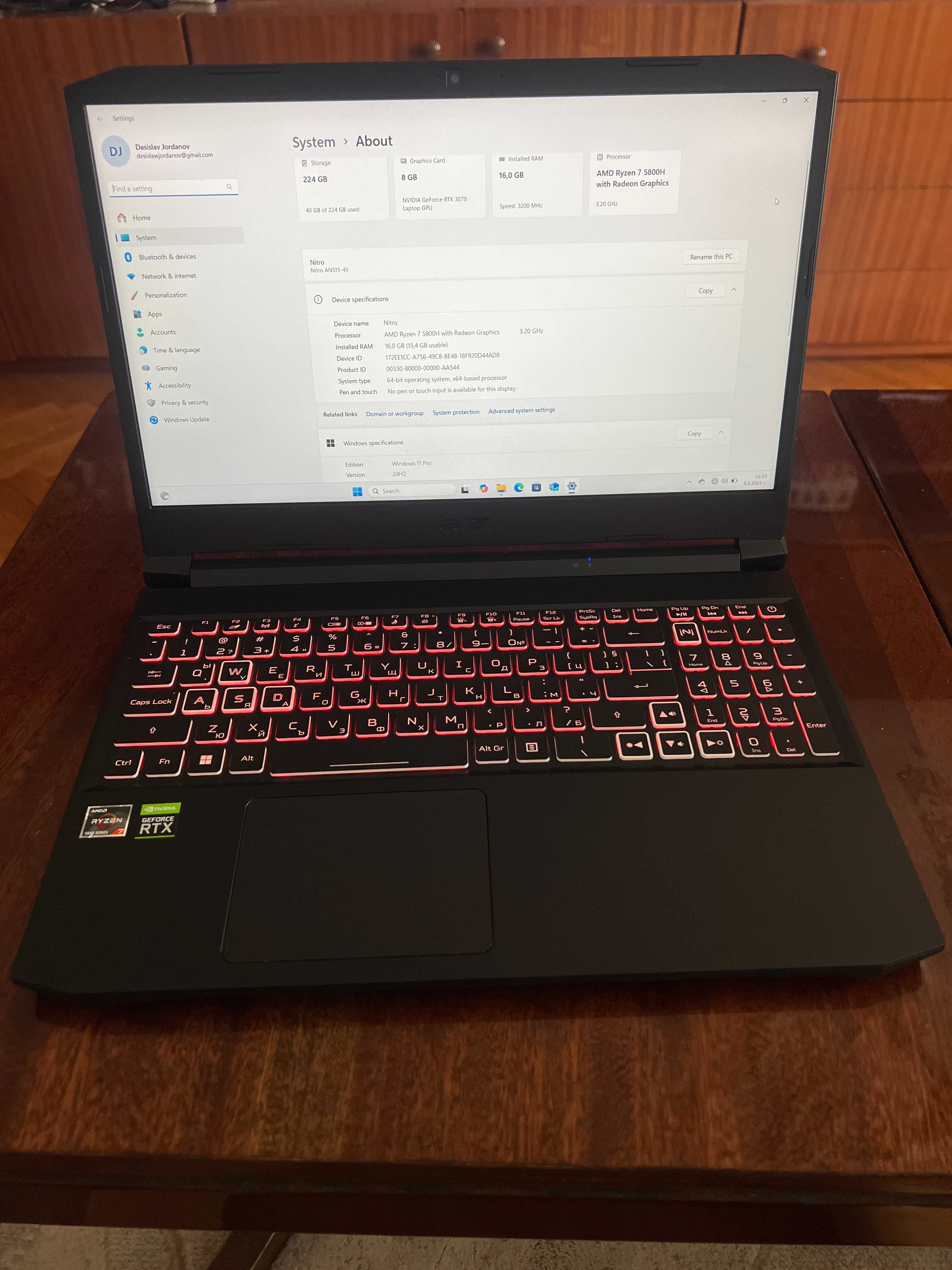 Лаптоп Acer Nitro 5 AN515-45 | AMD Ryzen 7 5800H | GeForce® RTX 3070
