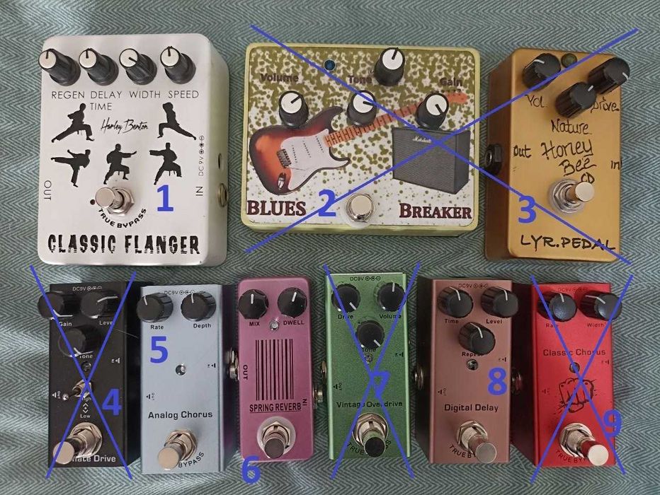 Педали эффектов для электрогитар: хорус, дилей, ревербератор, фленджер