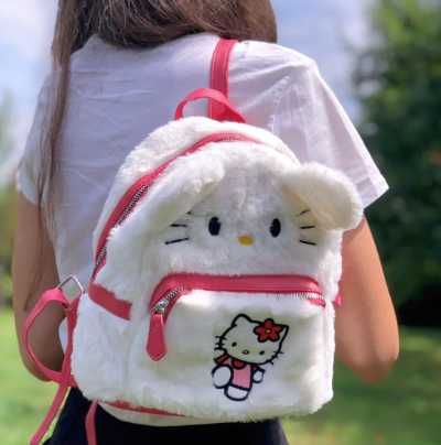 Rucsac Hello Kitty, plus moale, alb, 26 cm