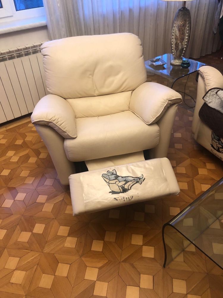 2x Fotolii recliner plus canapea, piele naturala Italia , Natuzzi