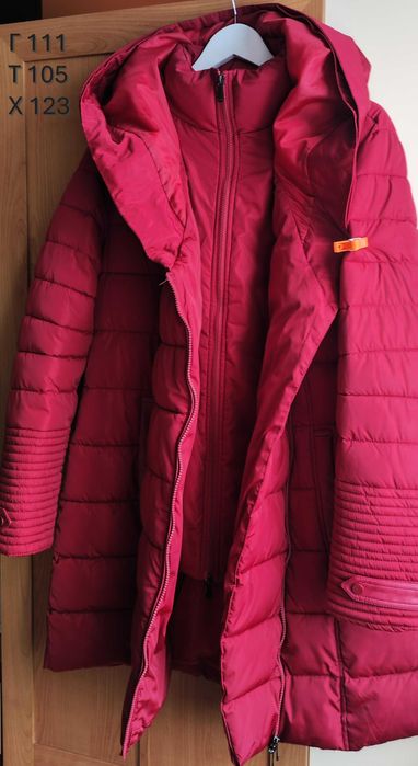 Дамско зимно яке с качулка, естествен косъм, цвят бордо от шушляк,3XL