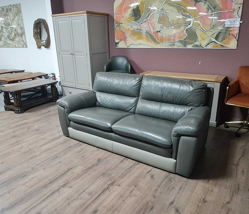 Сив кожен диван тройка