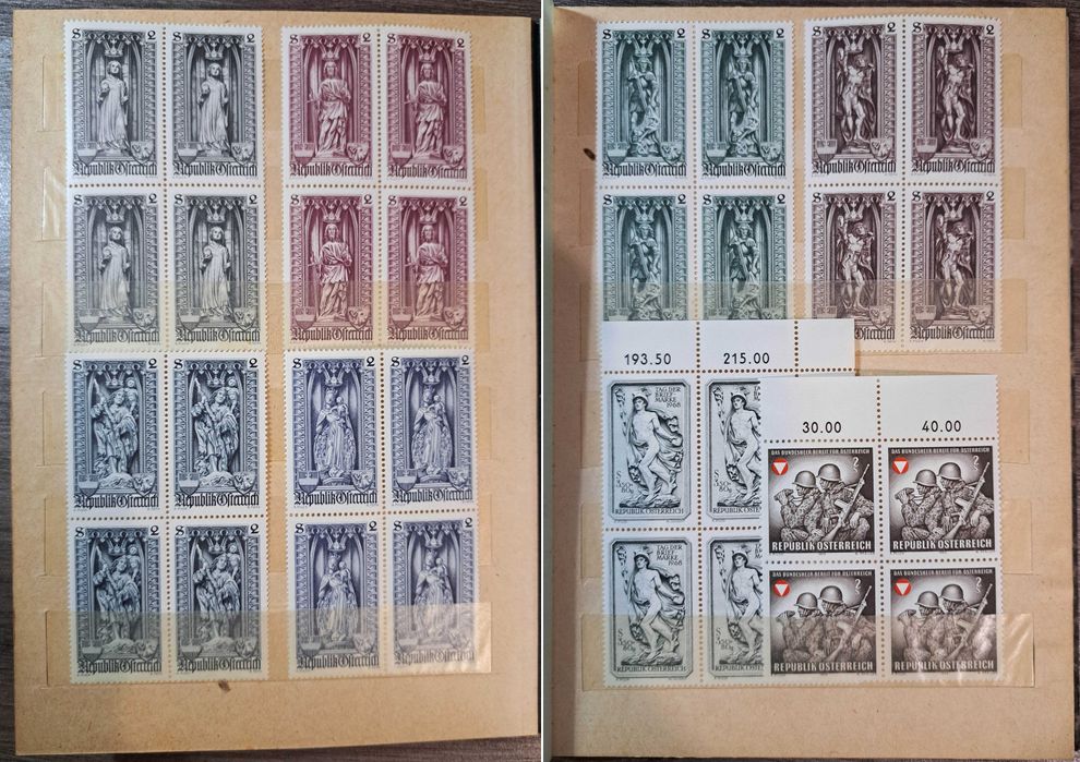 Clasor timbre Austria (emisiuni complete nestampilateMNH in bloc de 4)