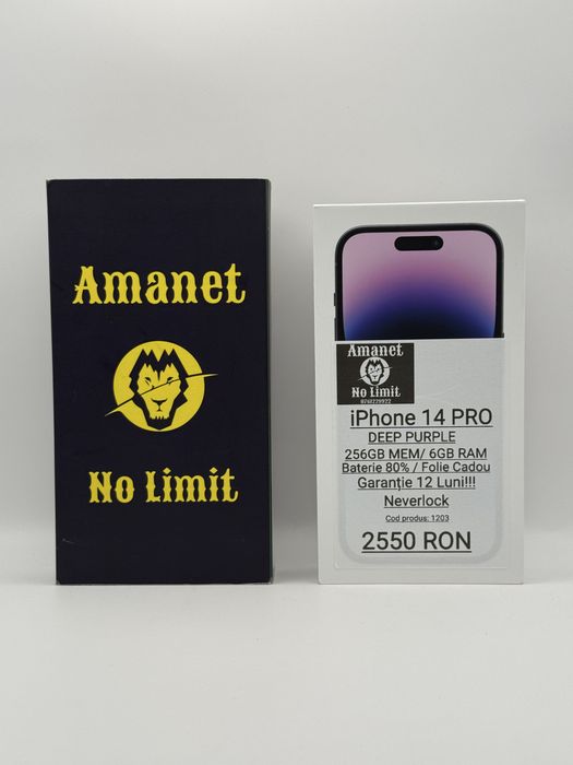 iPhone 14 Pro 256GB Deep Purple Ca Nou Garantie 1An, AMANET NO LIMIT.