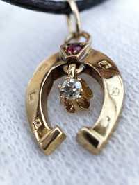 Potcoava Norocoasa Aur 14K Cu Diamant Natural Si Rubin Unicat