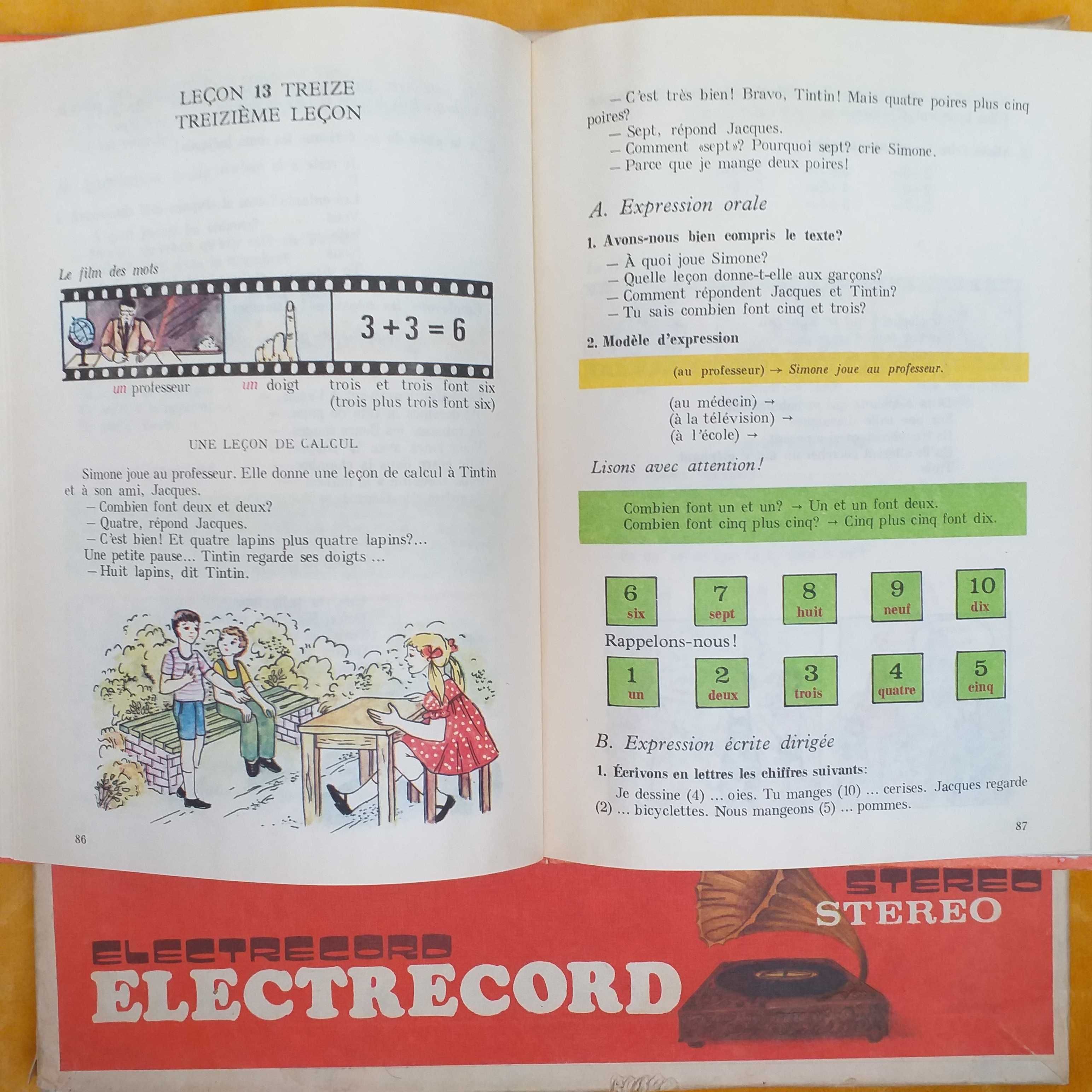 manual vechi curs limba franceza, 3 vinil discuri colectie Electrecord