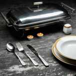 Vas termorezistent, capac inox, cu incalzitor pentru mancare, chafing