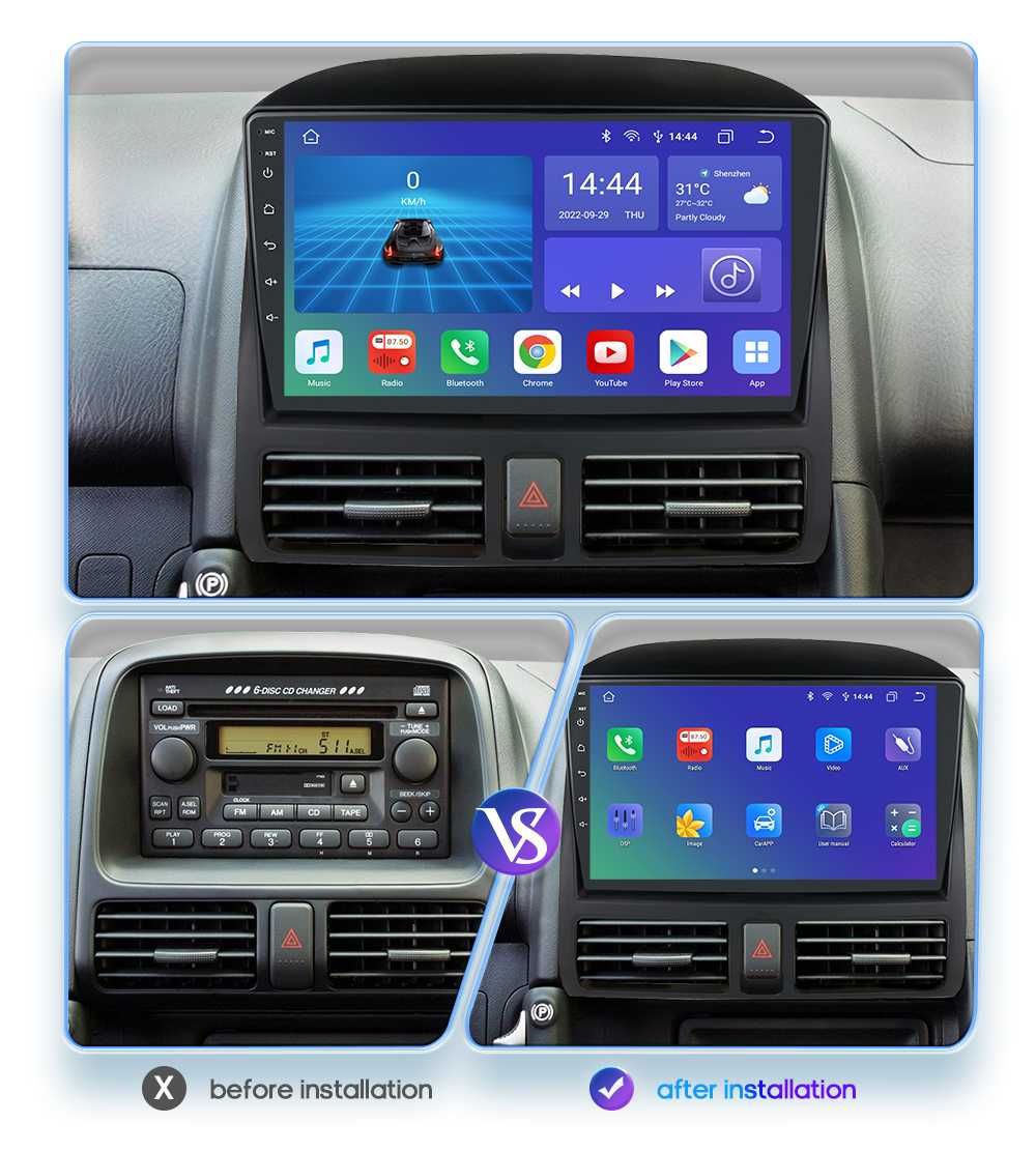 Мултимедия 9" Навигация Android 13 за Honda CR-V CRV II GPS Carplay