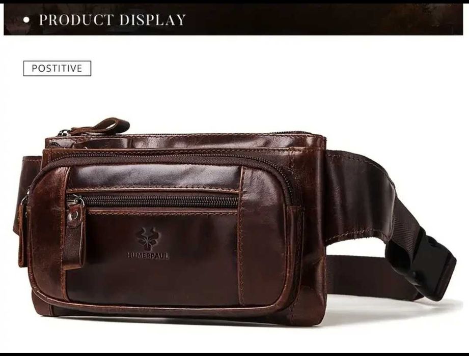 Мъжка чанта през рамо от естествена кожа. Бъбрек