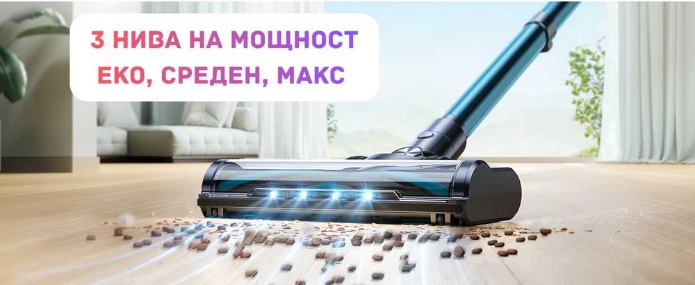 НОВА Мощна безжична вертикална прахосмукачка 450W 3 режима, 55 мин раб