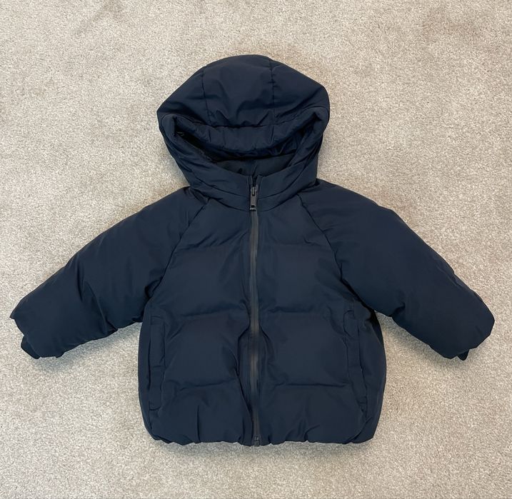 Geacă groasa, matlasată impermeabilă cu glugă – navy blue, mărimea 86