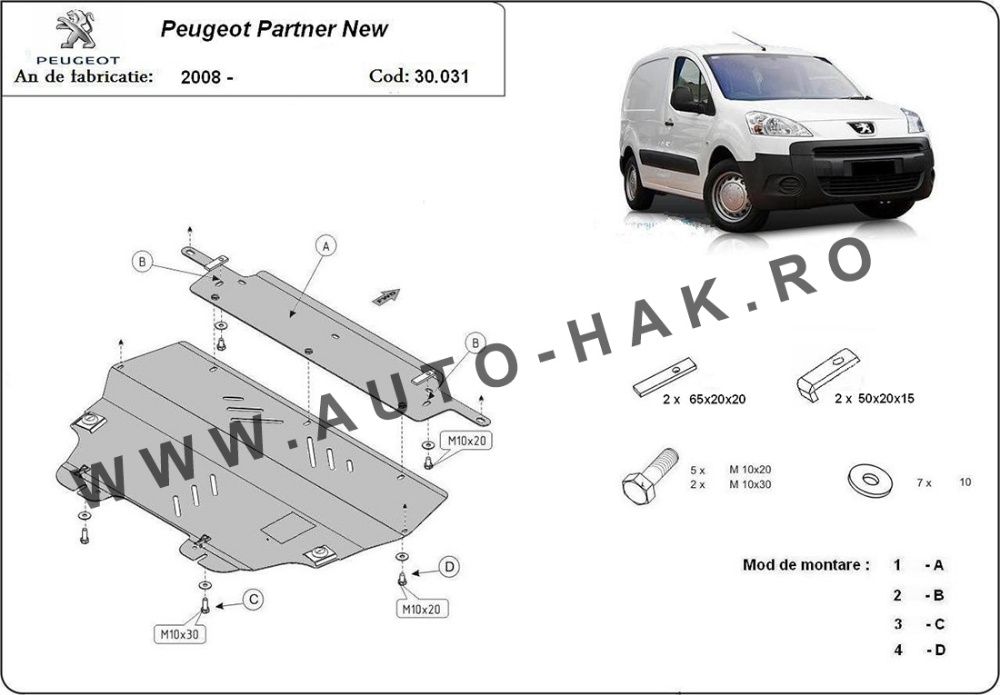 Scut motor metalic Peugeot Partner 2008-prezent